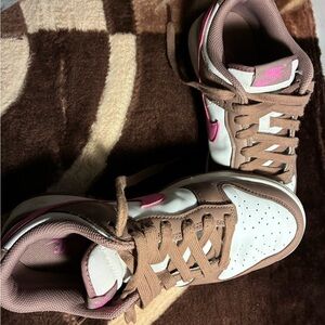 Nike White and Brown Sneakers with Pink Accents